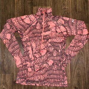 Nike Pro Coral Pink and Black Patterned Half-Zip Pullover Women’s Medium